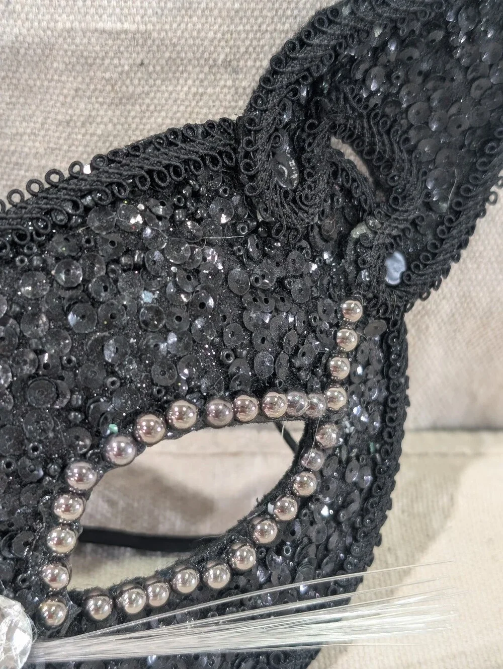 Halloween black cat masquerade mask sequins costume dark romantic whimsy adult
